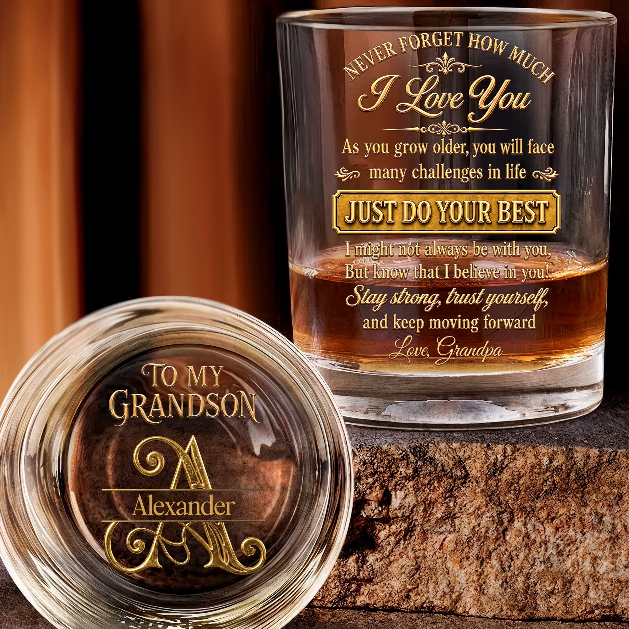 Personalized Whiskey Glass Custom Name Gift for Grandson
