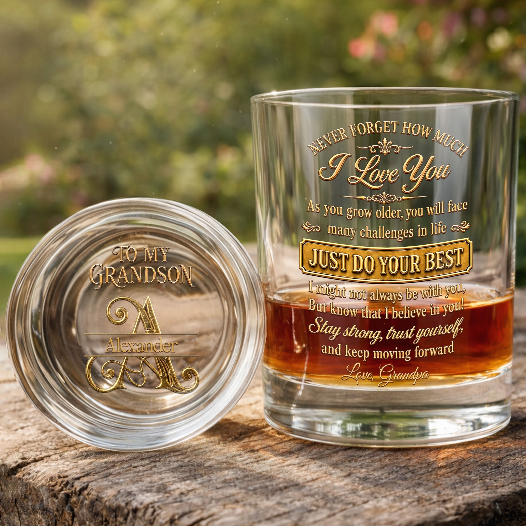 Personalized Whiskey Glass Custom Name Gift for Grandson