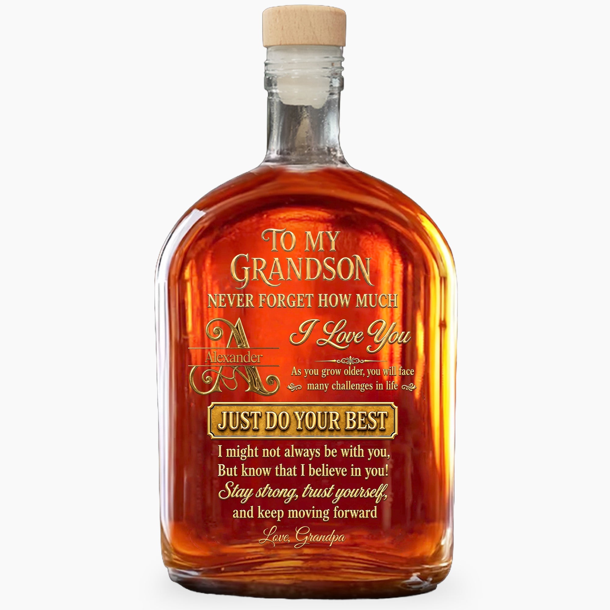 Personalized Whiskey Bottle Custom Name Gift for Grandson