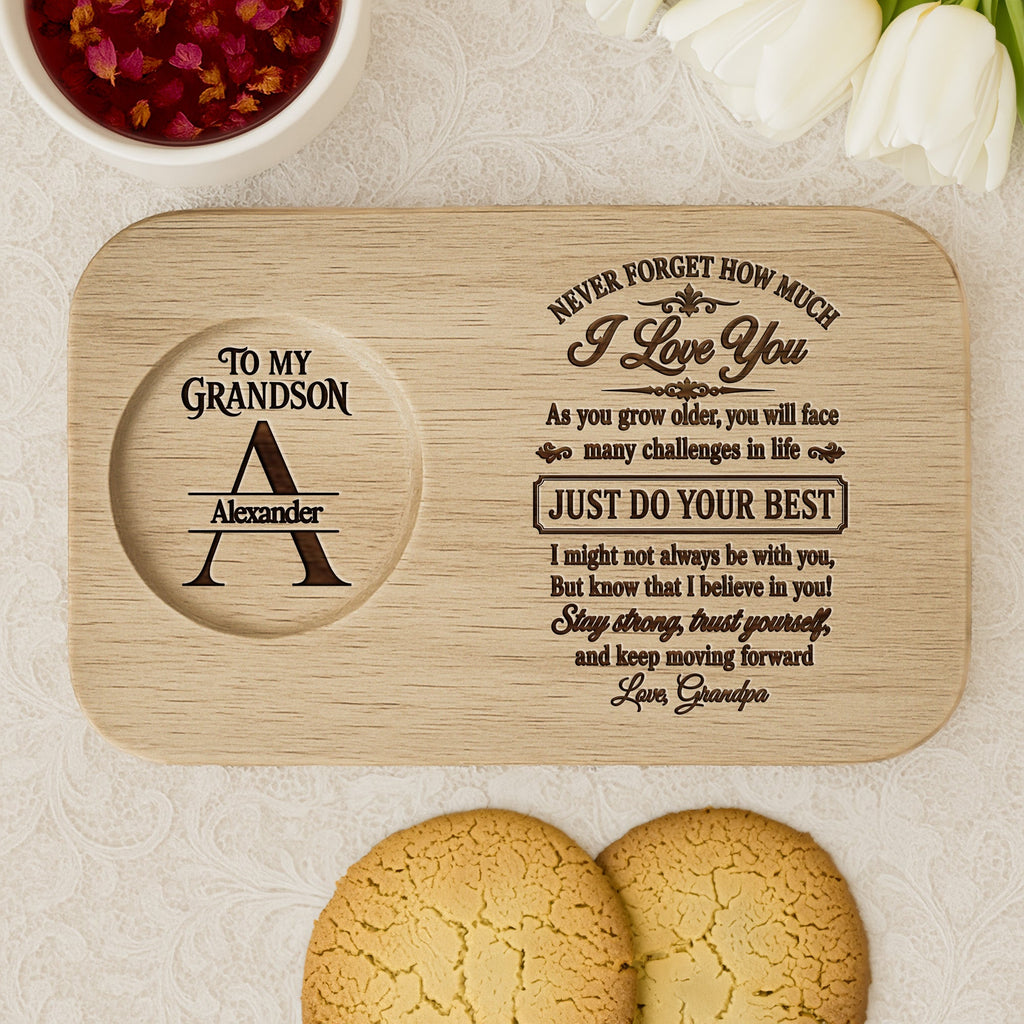 Personalized Engraved Serving Board with Cup Holder for Grandson