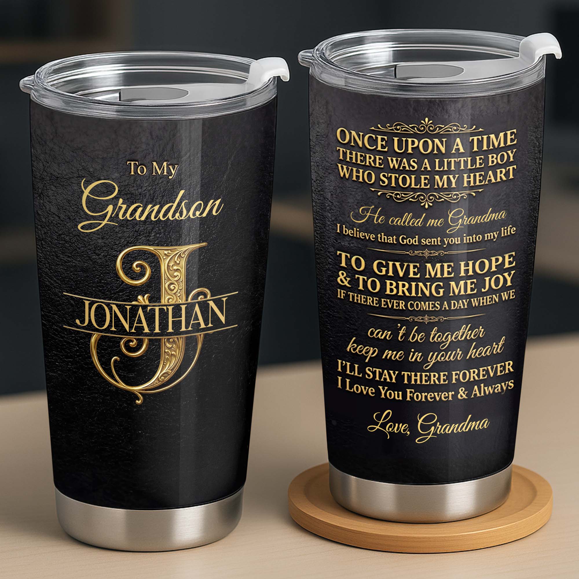 Personalized Monogram Initial Tumbler for Grandson 20oz 30oz Tumbler GradoCreations