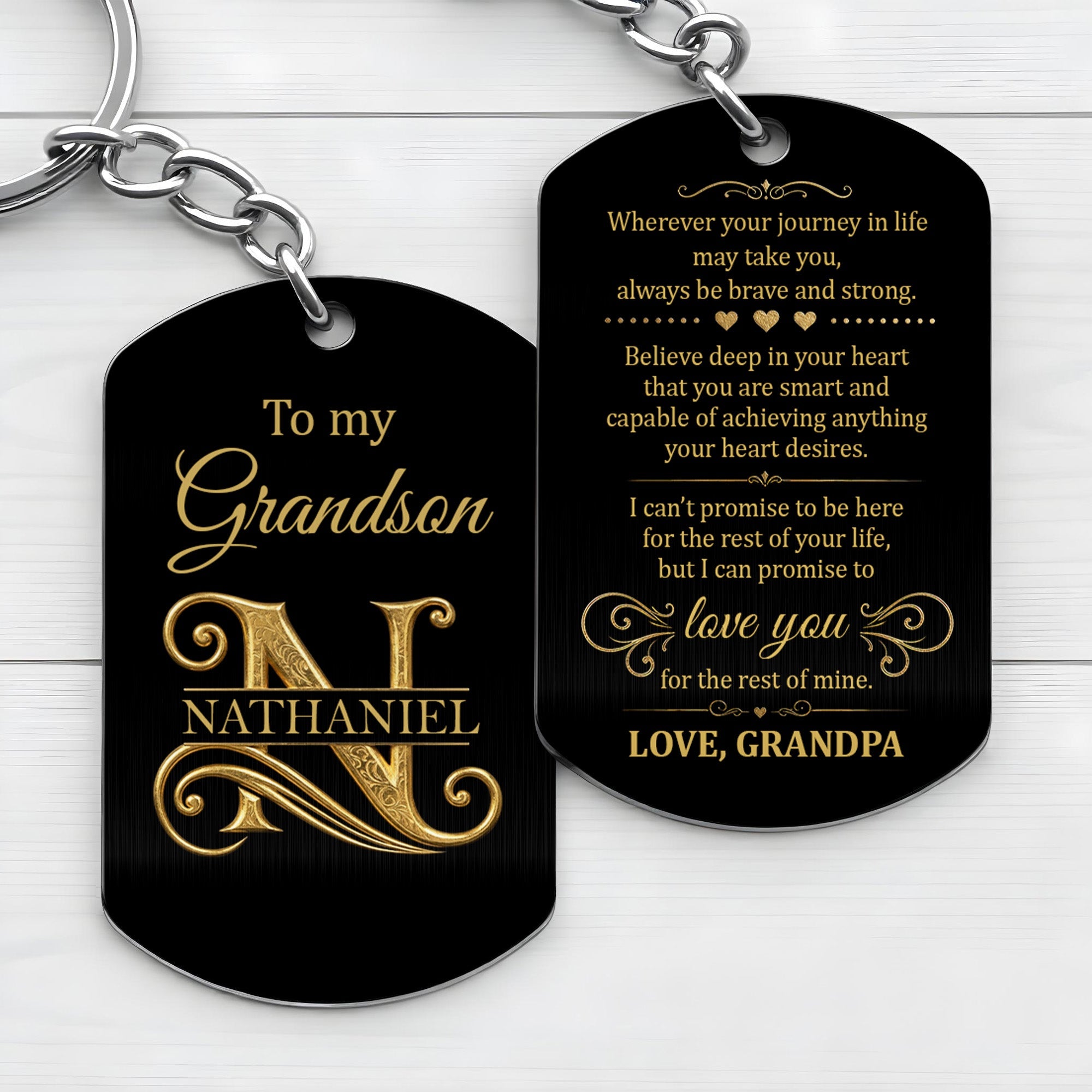 Personalized Stainless Steel Keychain for Grandson Gift Idea Stainless Steel Keychain GradoCreations