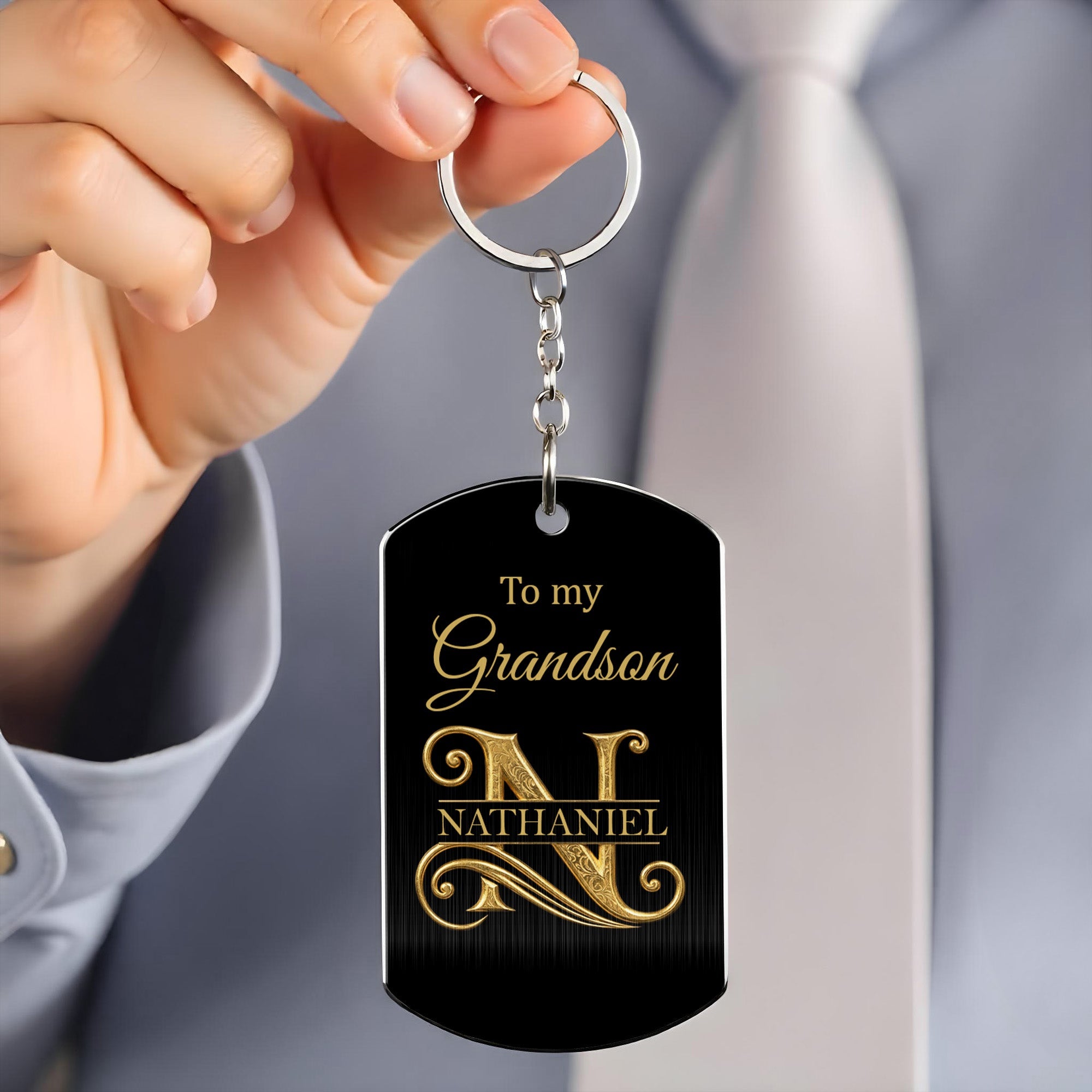 Personalized Stainless Steel Keychain for Grandson Gift Idea Stainless Steel Keychain GradoCreations