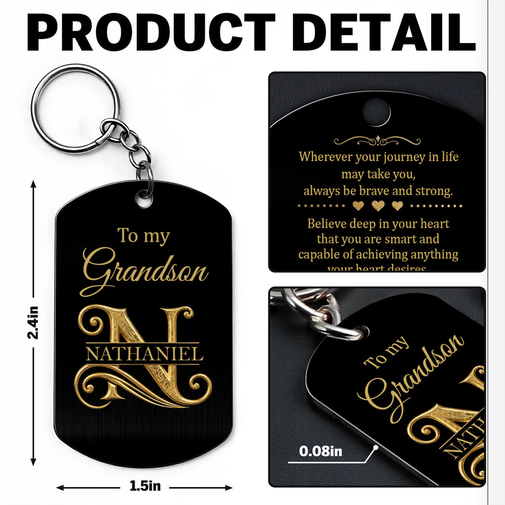 Personalized Stainless Steel Keychain for Grandson Gift Idea Stainless Steel Keychain GradoCreations
