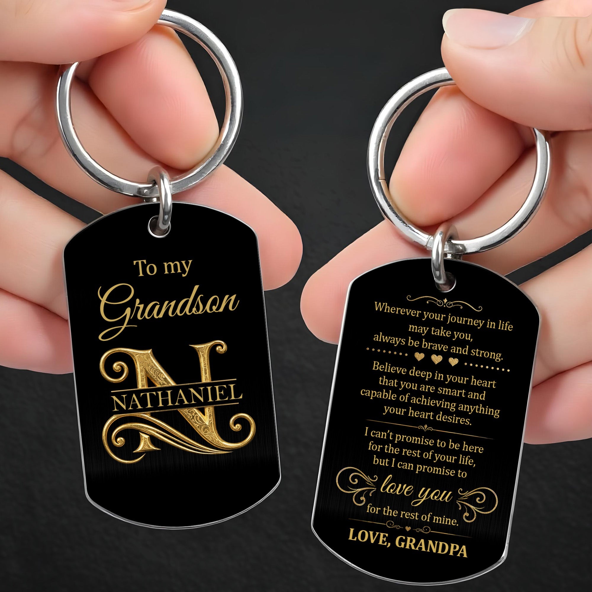 Personalized Stainless Steel Keychain for Grandson Gift Idea Stainless Steel Keychain GradoCreations