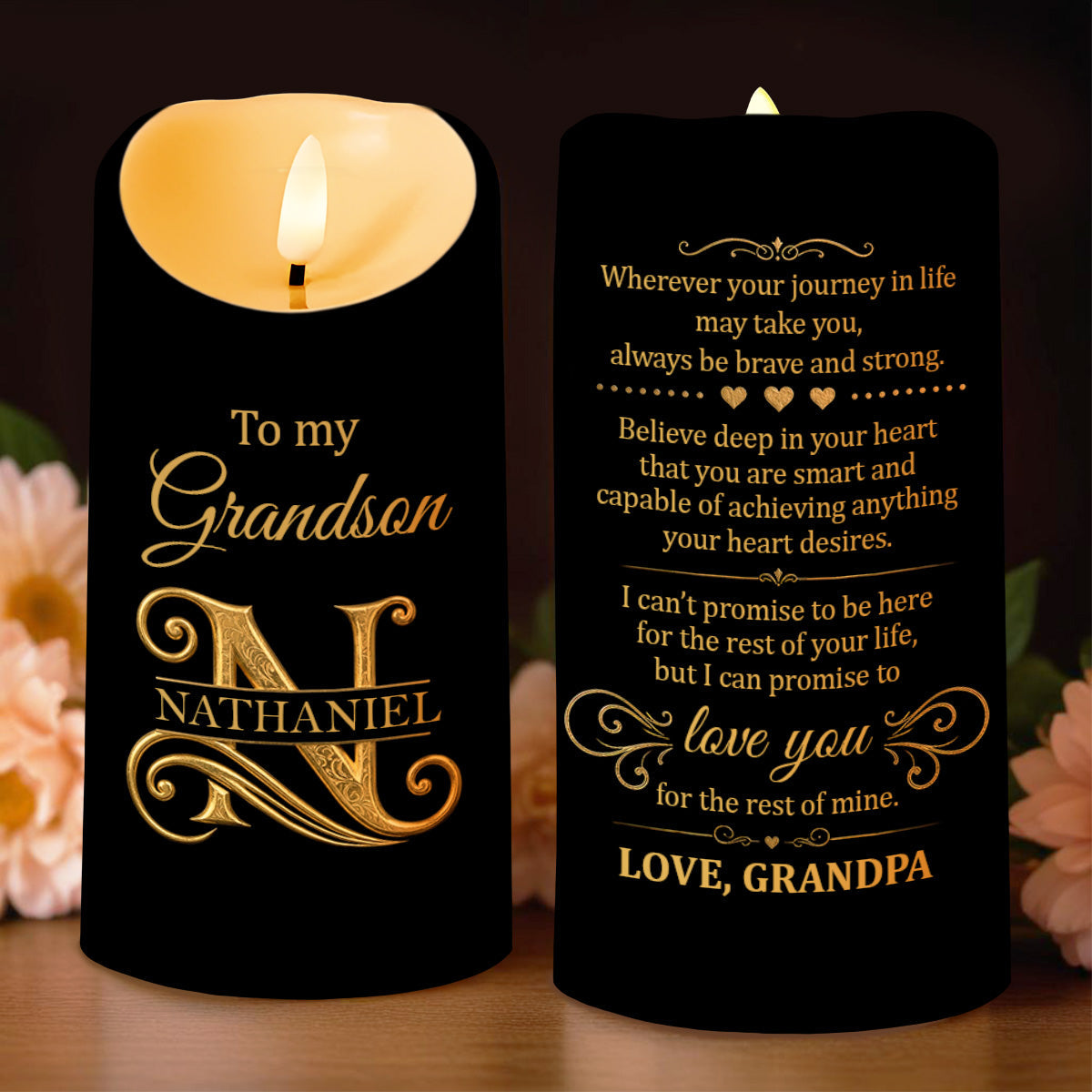Personalized LED Candle with Initial Name for Grandson Gift LED Candle GradoCreations