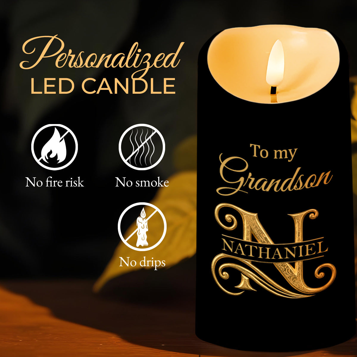 Personalized LED Candle with Initial Name for Grandson Gift LED Candle GradoCreations