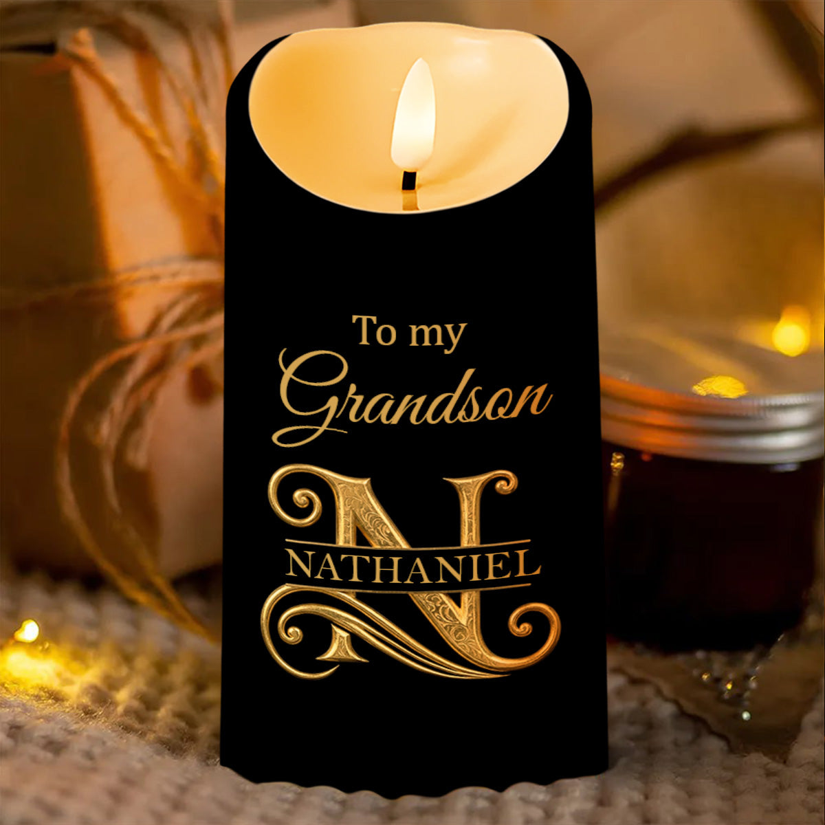 Personalized LED Candle with Initial Name for Grandson Gift LED Candle GradoCreations
