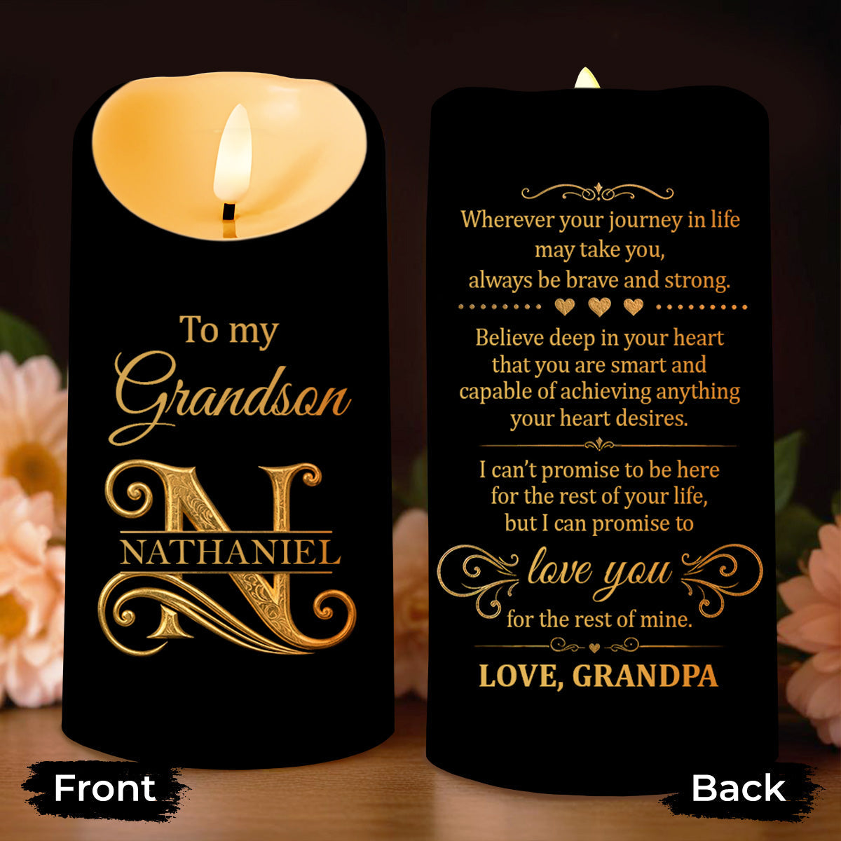 Personalized LED Candle with Initial Name for Grandson Gift LED Candle GradoCreations