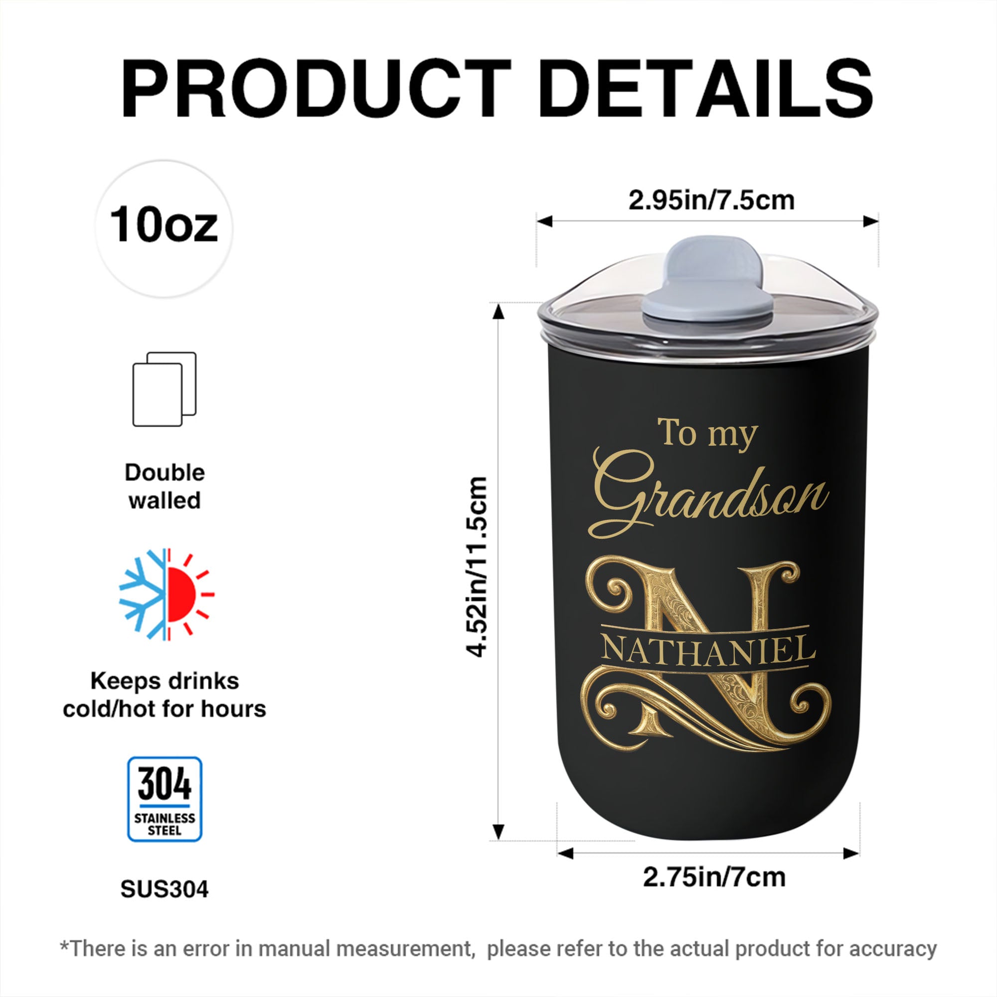 Personalized Stainless Steel Tumbler Custom Monogram Gift for Grandson 10oz tumbler GradoCreations