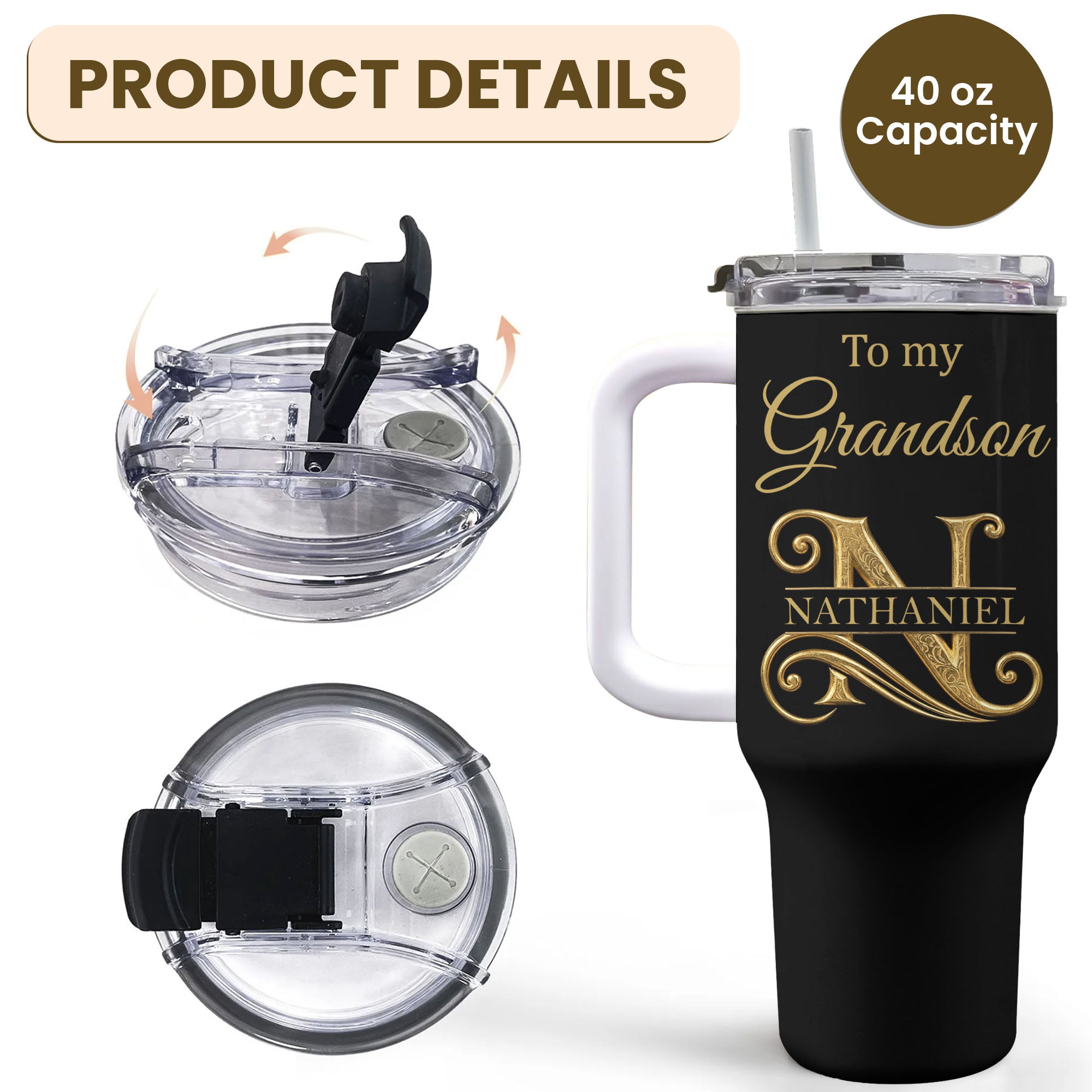 Personalized 40oz Tumbler Custom Name Gift for Grandson 40oz Tumbler GradoCreations
