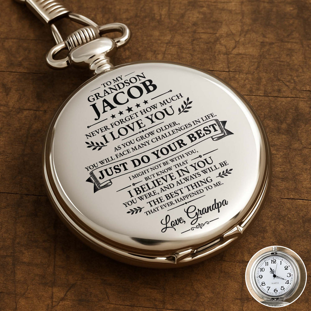 Personalized Silver-Plated Pocket Watch for Grandson Gift Pocket Watch GradoCreations