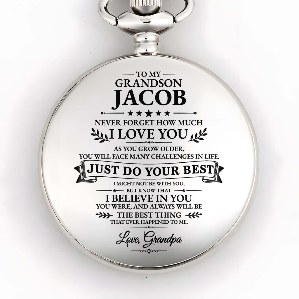 Personalized Silver-Plated Pocket Watch for Grandson Gift Pocket Watch GradoCreations