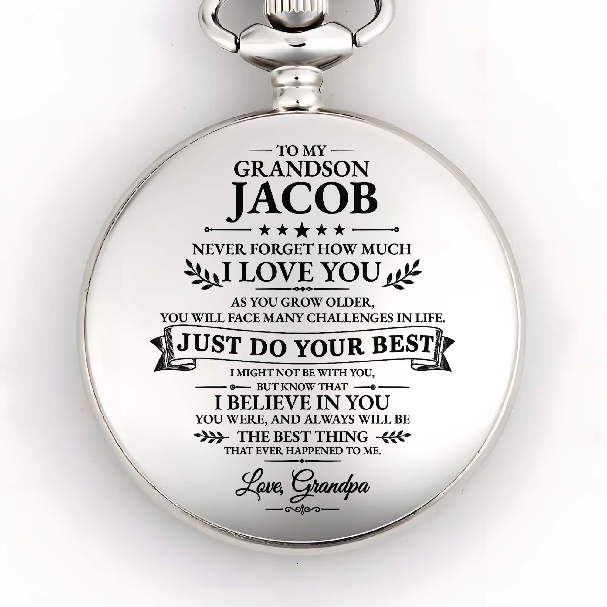 Personalized Silver-Plated Pocket Watch for Grandson Gift Pocket Watch GradoCreations