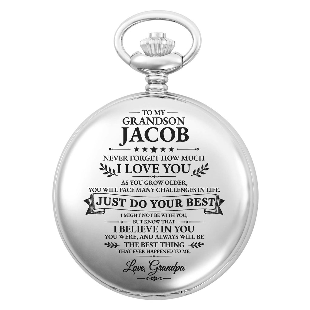 Personalized Silver-Plated Pocket Watch for Grandson Gift Pocket Watch GradoCreations
