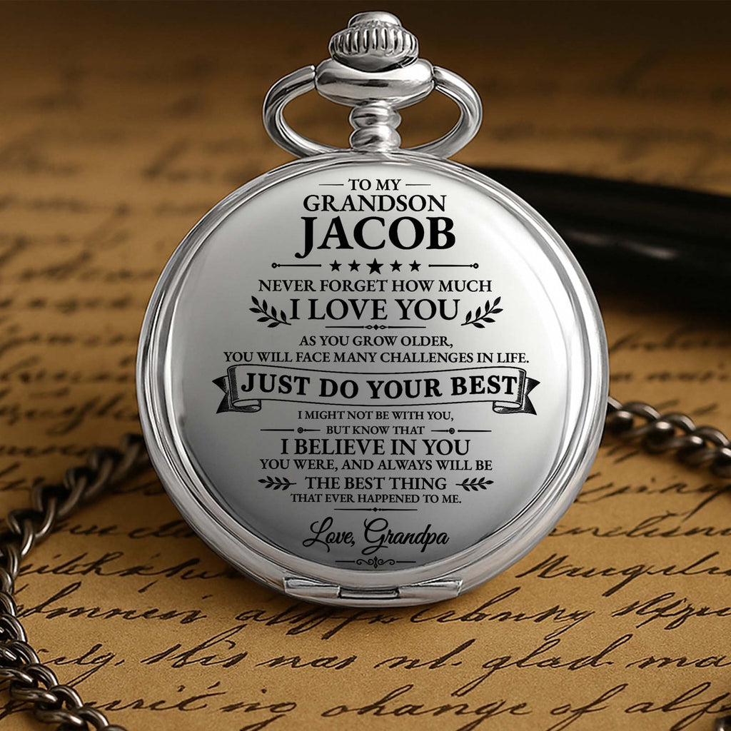 Personalized Silver-Plated Pocket Watch for Grandson Gift Pocket Watch GradoCreations