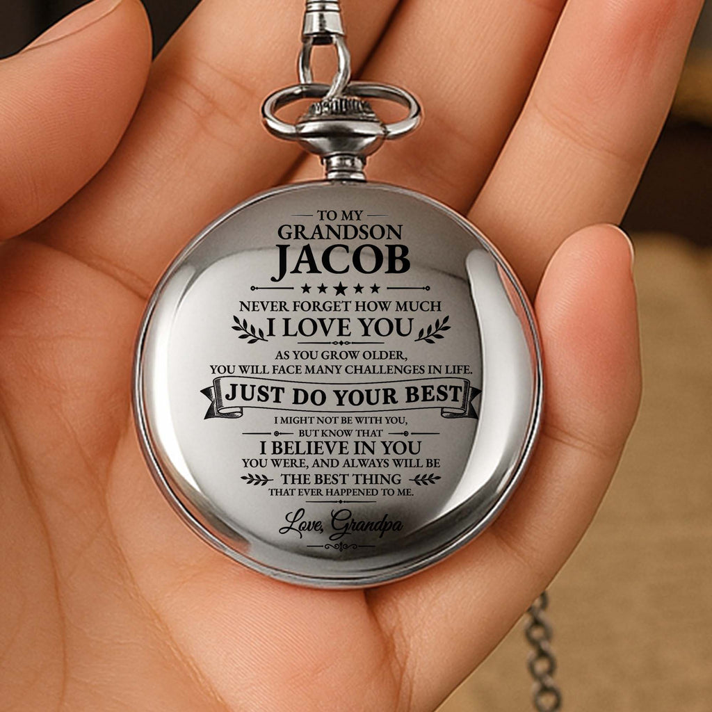 Personalized Silver-Plated Pocket Watch for Grandson Gift Pocket Watch GradoCreations