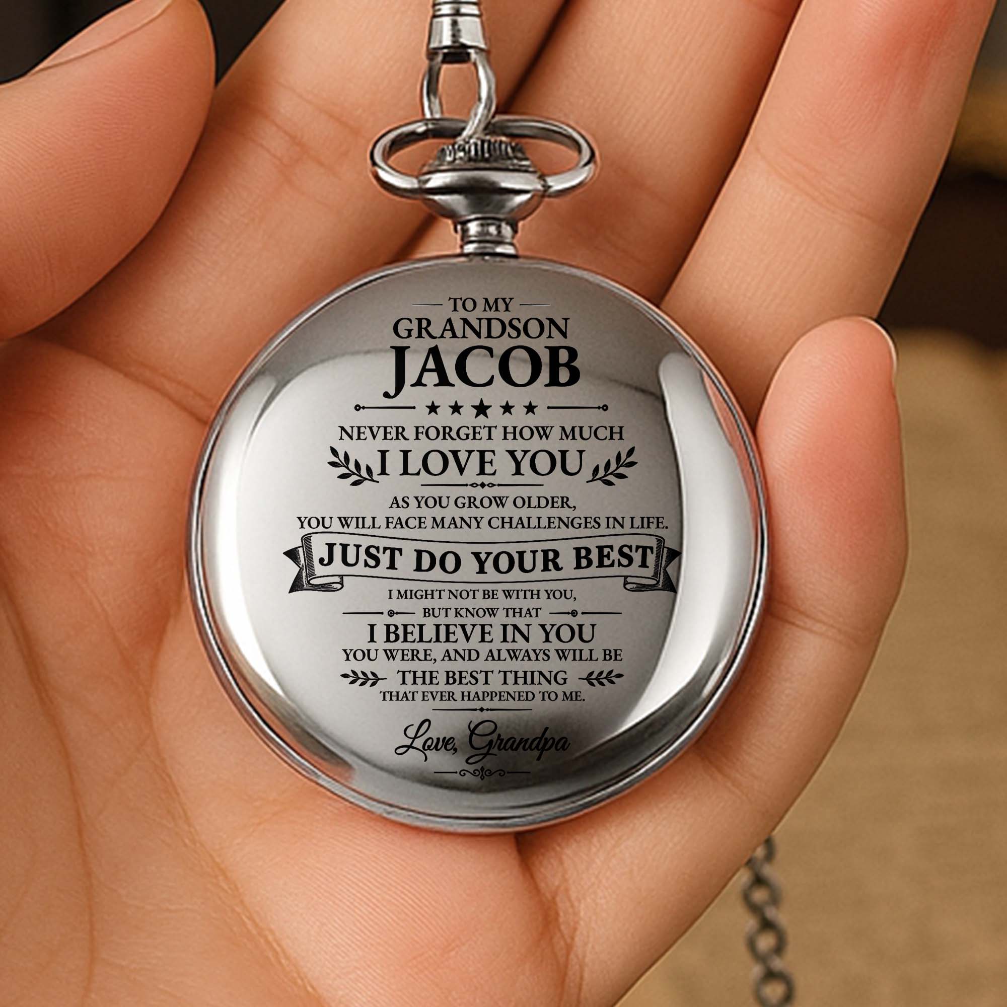 Personalized Silver-Plated Pocket Watch for Grandson Gift Pocket Watch GradoCreations