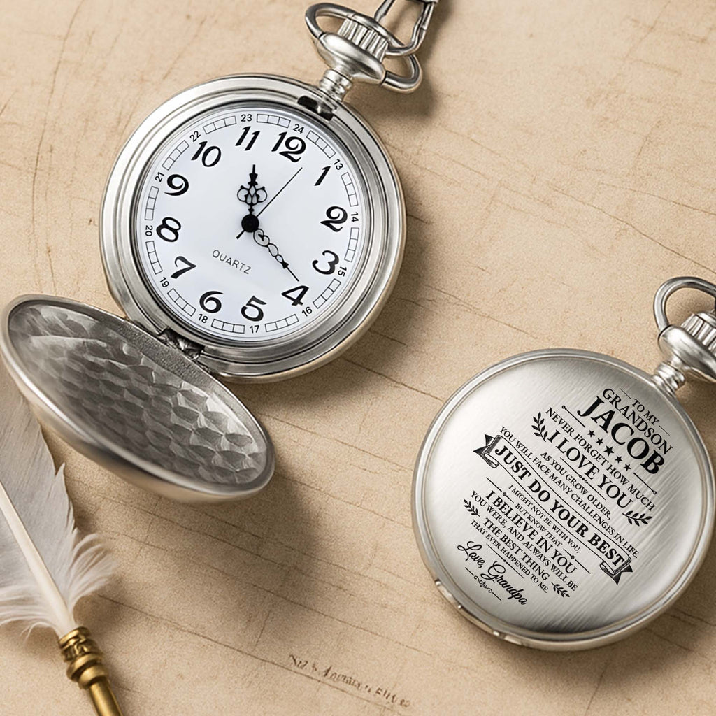 Personalized Silver-Plated Pocket Watch for Grandson Gift Pocket Watch GradoCreations