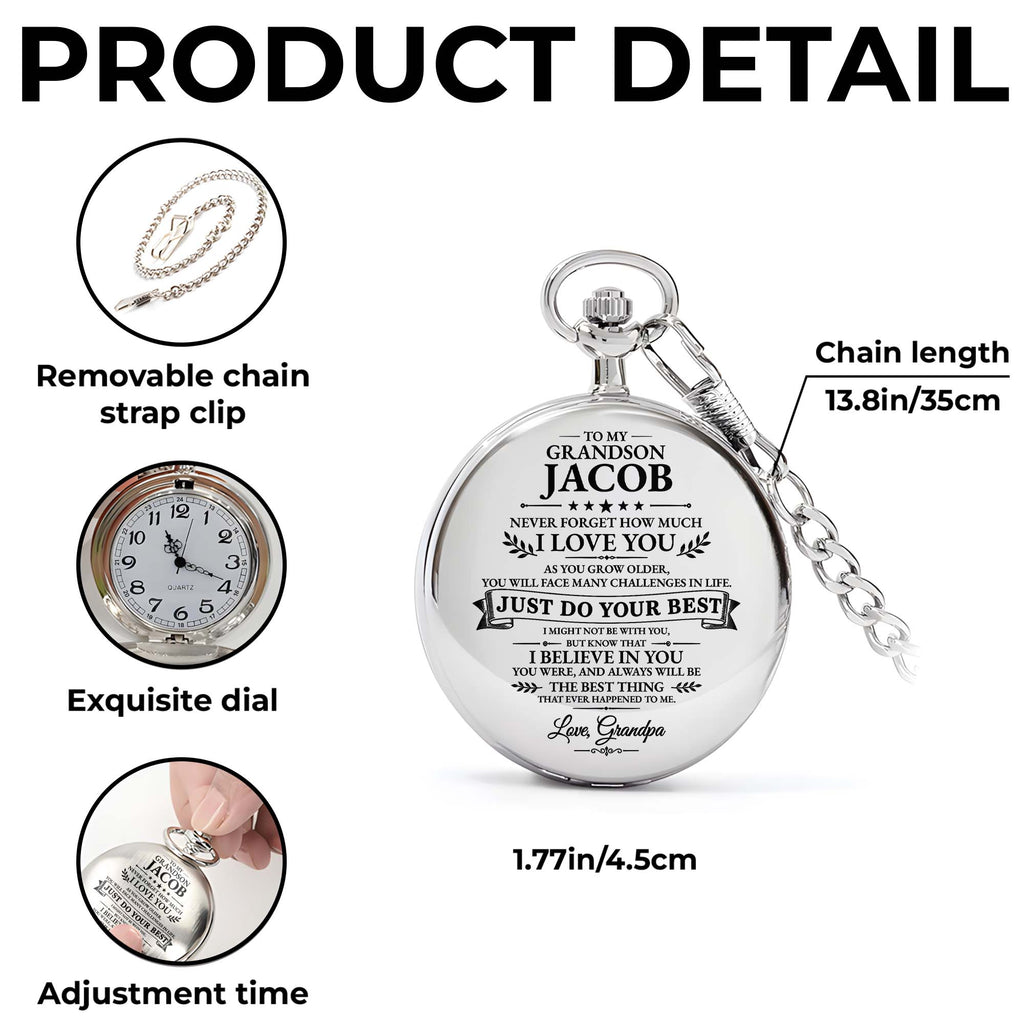 Personalized Silver-Plated Pocket Watch for Grandson Gift Pocket Watch GradoCreations