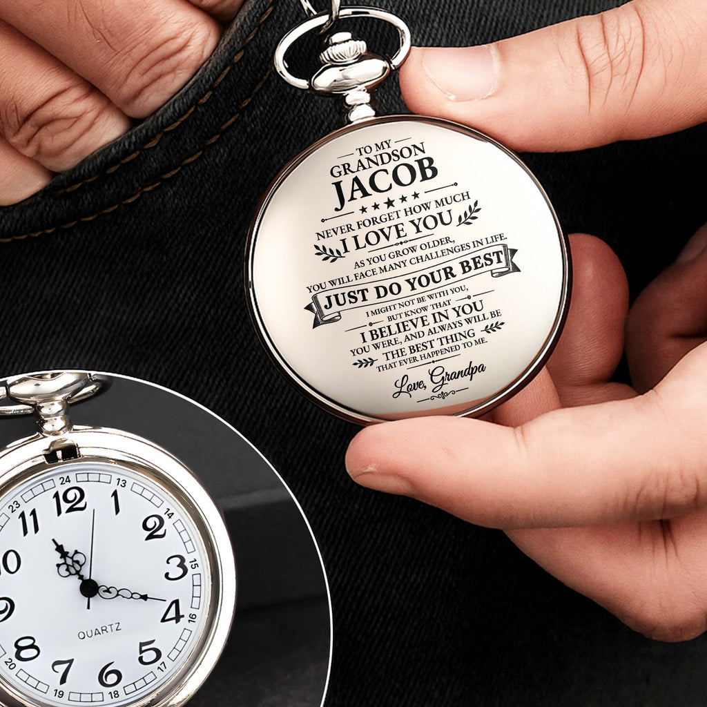 Personalized Silver-Plated Pocket Watch for Grandson Gift Pocket Watch GradoCreations