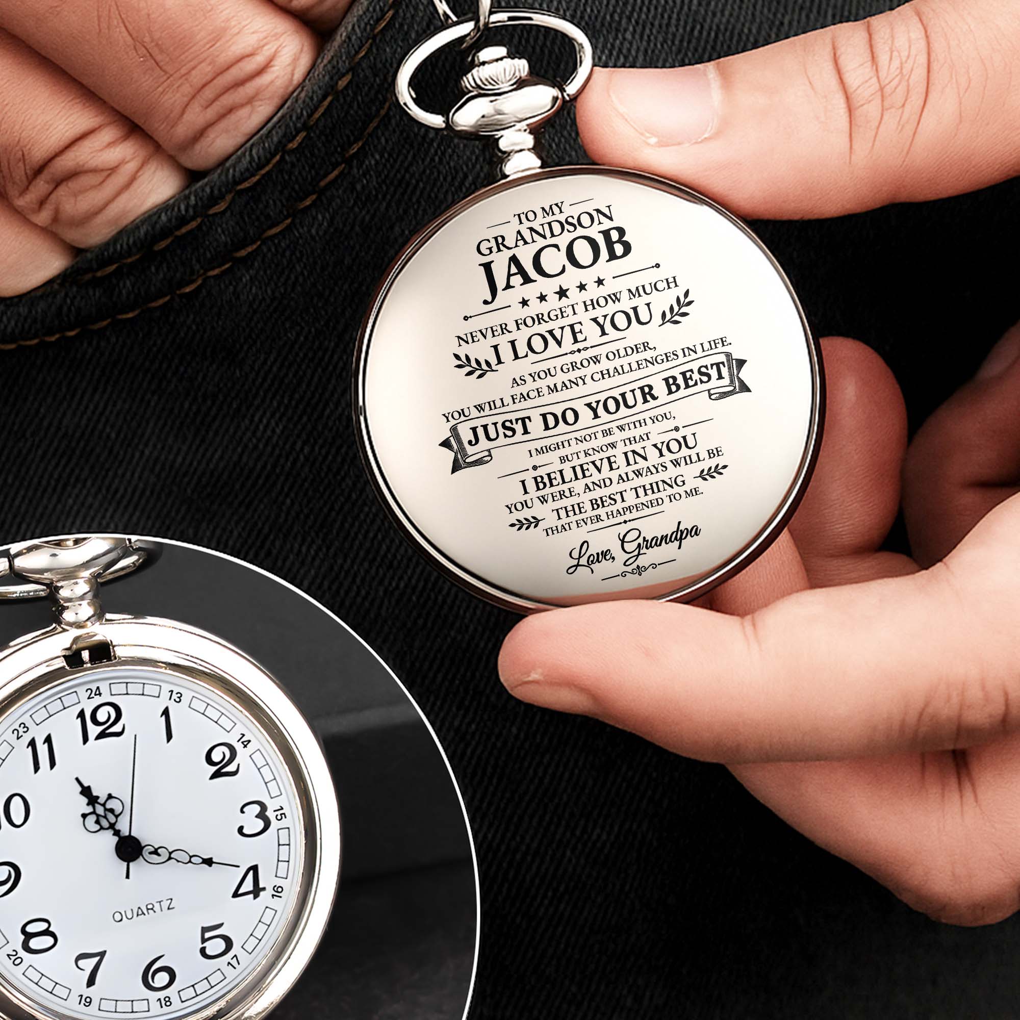 Personalized Silver-Plated Pocket Watch for Grandson Gift Pocket Watch GradoCreations