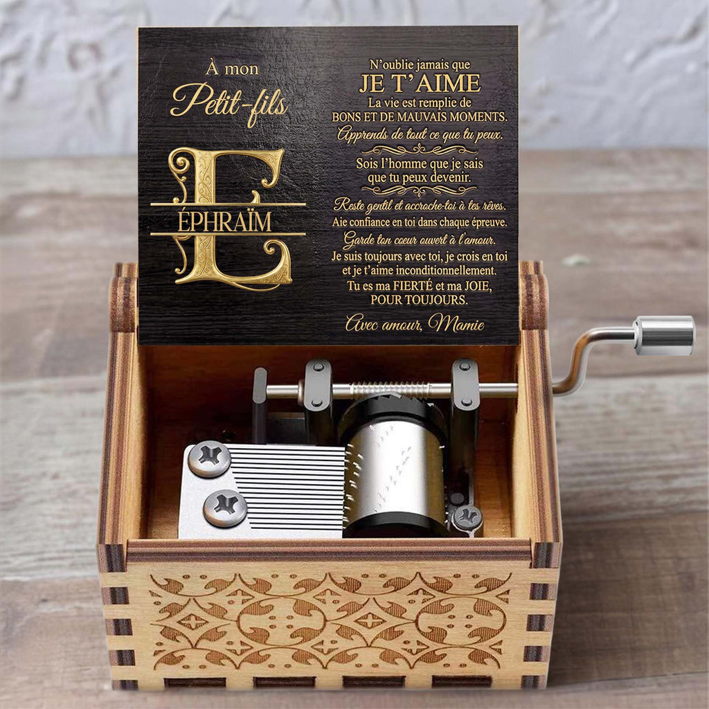 Personalized Wooden Music Box Custom Initial Gift for Grandson Music Box GradoCreations