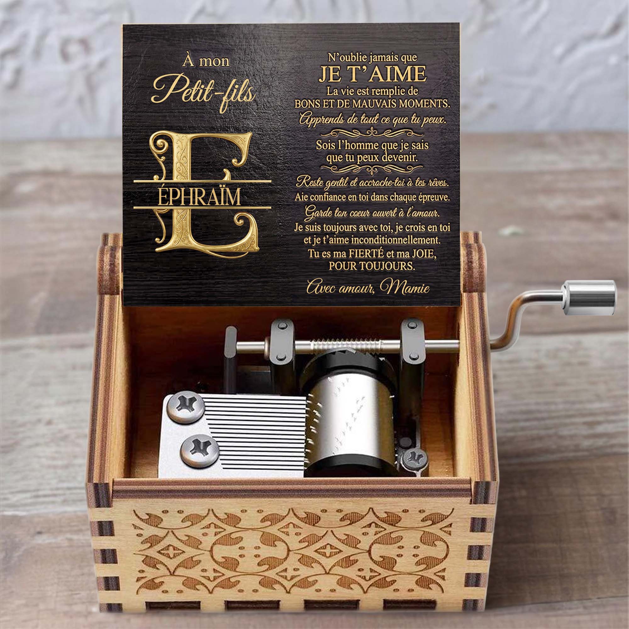 Personalized Wooden Music Box Custom Initial Gift for Grandson Music Box GradoCreations