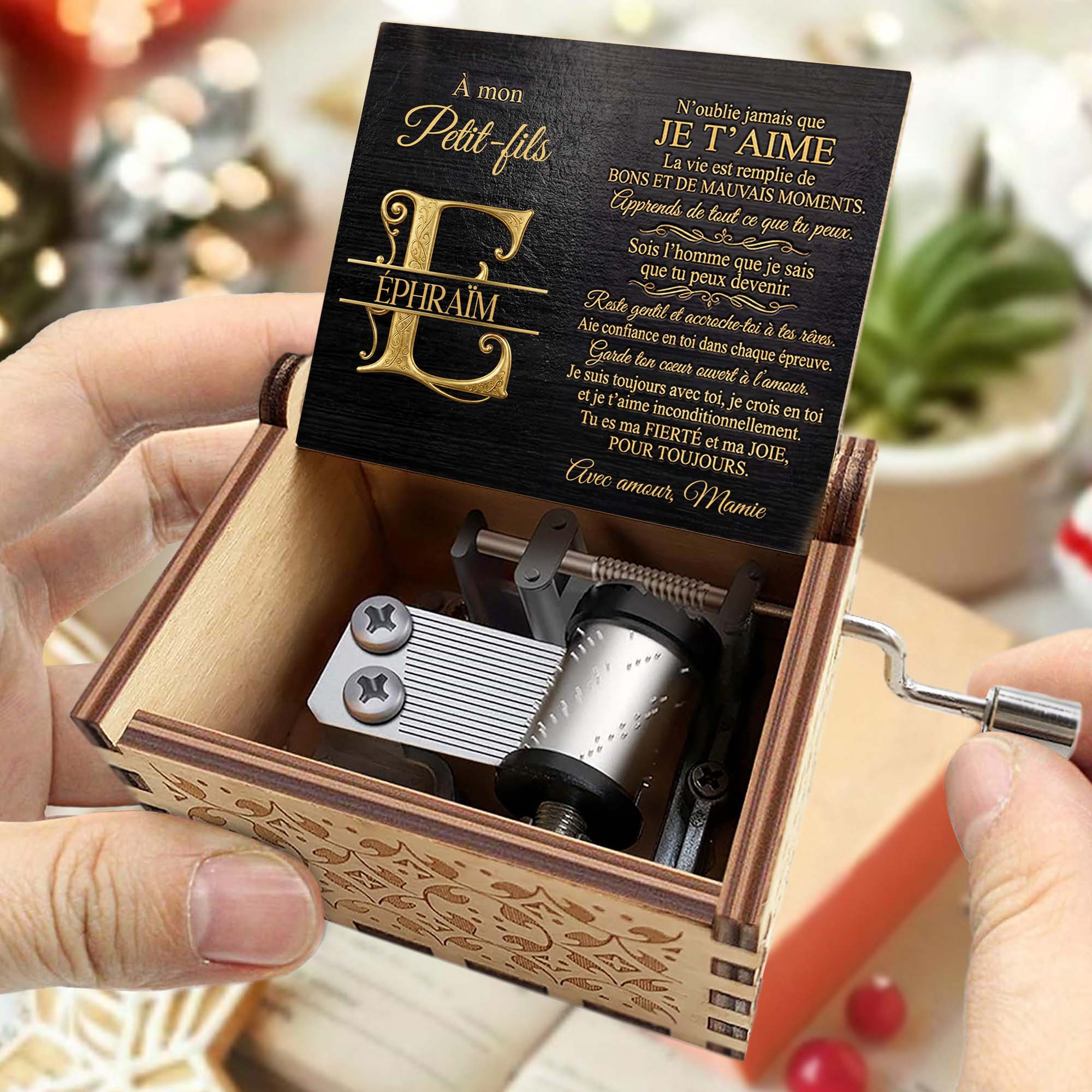 Personalized Wooden Music Box Custom Initial Gift for Grandson Music Box GradoCreations