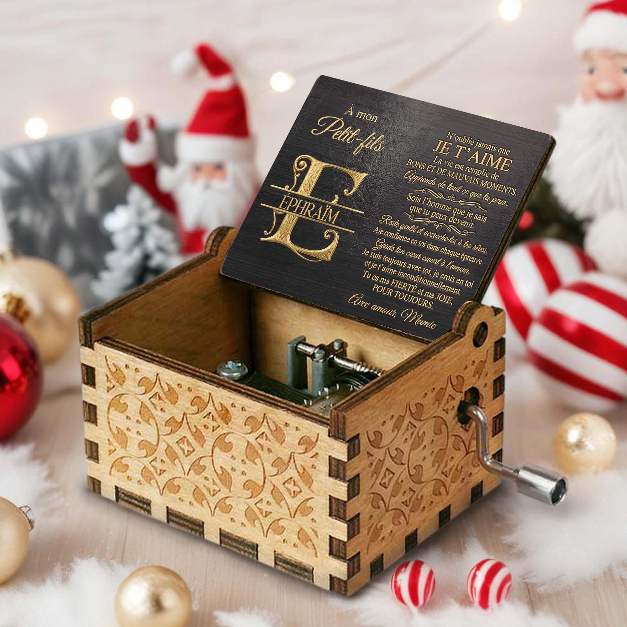 Personalized Wooden Music Box Custom Initial Gift for Grandson Music Box GradoCreations