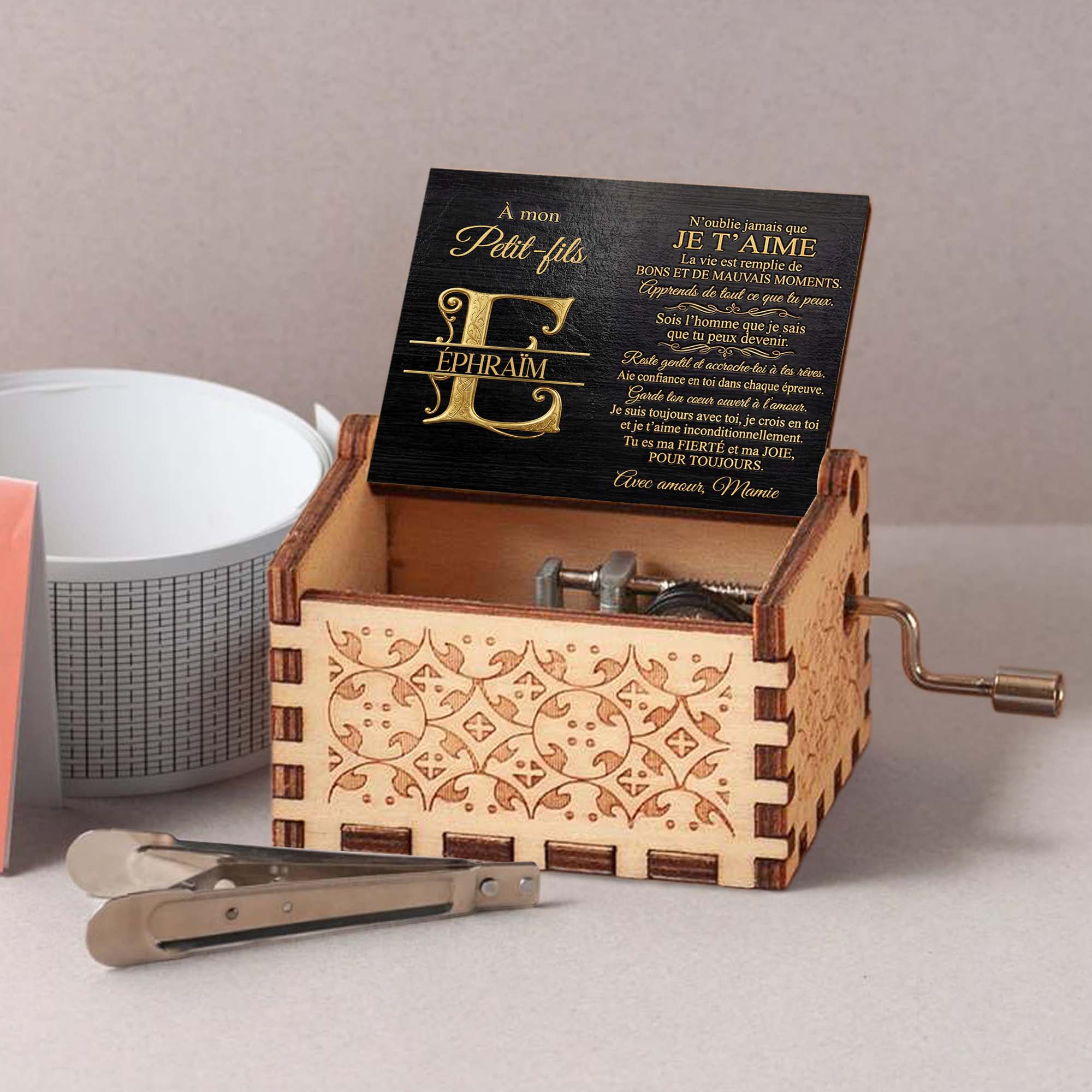 Personalized Wooden Music Box Custom Initial Gift for Grandson Music Box GradoCreations