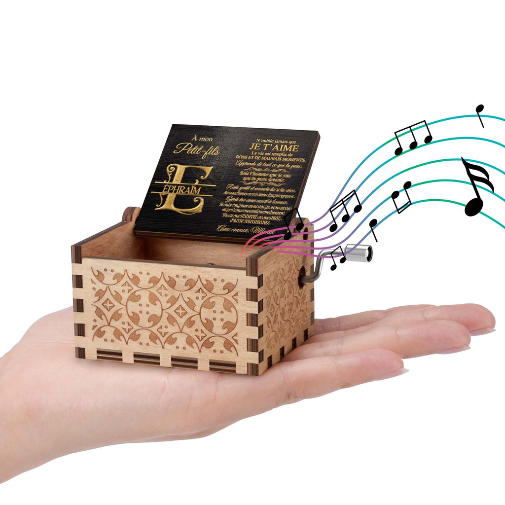 Personalized Wooden Music Box Custom Initial Gift for Grandson Music Box GradoCreations
