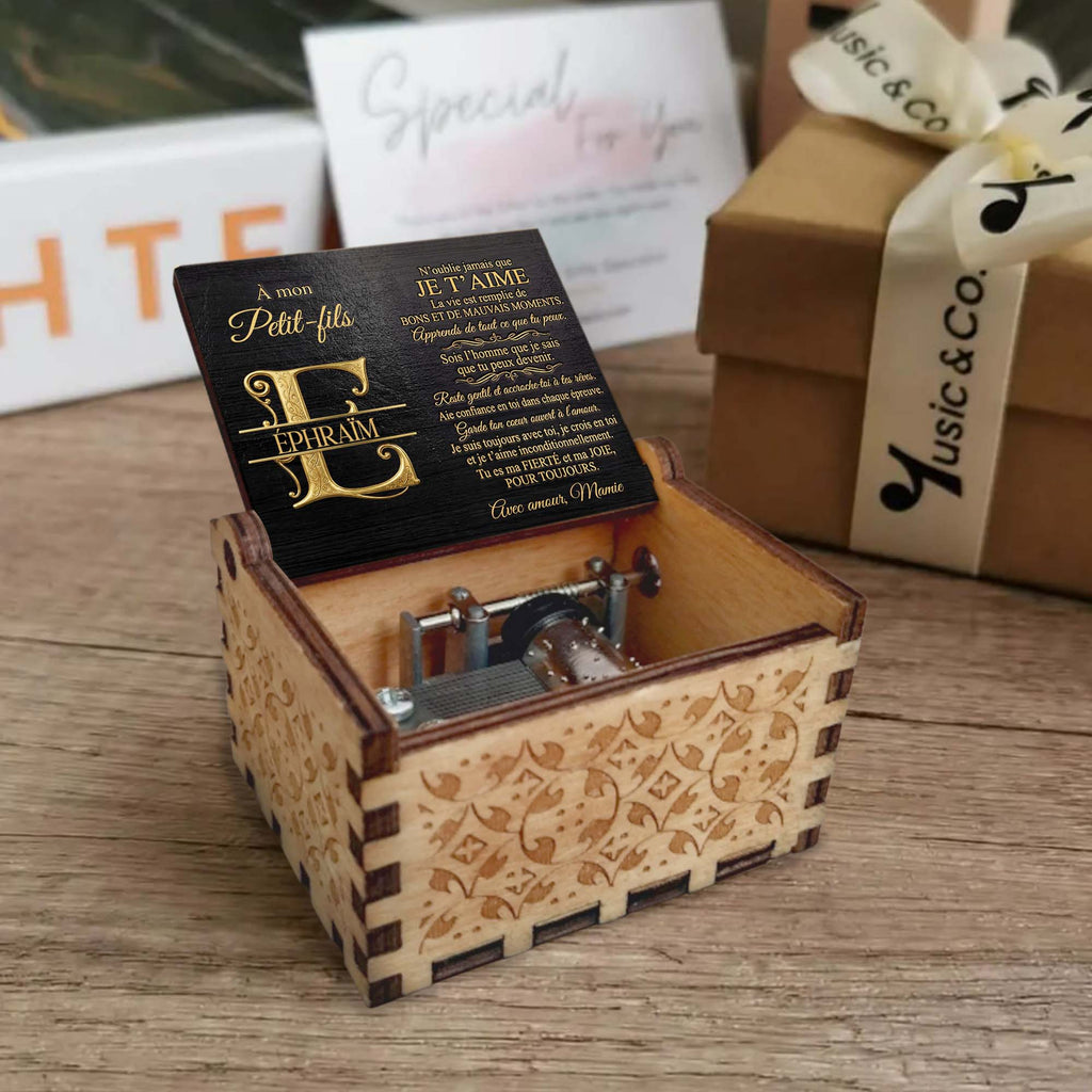Personalized Wooden Music Box Custom Initial Gift for Grandson Music Box GradoCreations