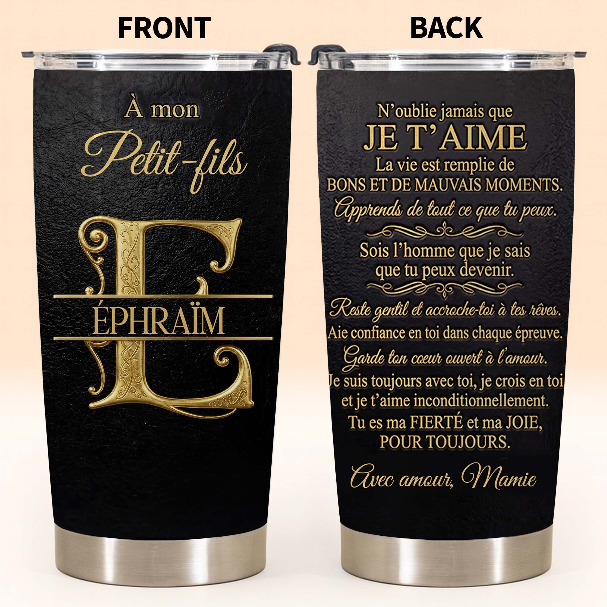 Personalized Stainless Steel Tumbler Custom Monogram Gift for Grandson Tumbler GradoCreations