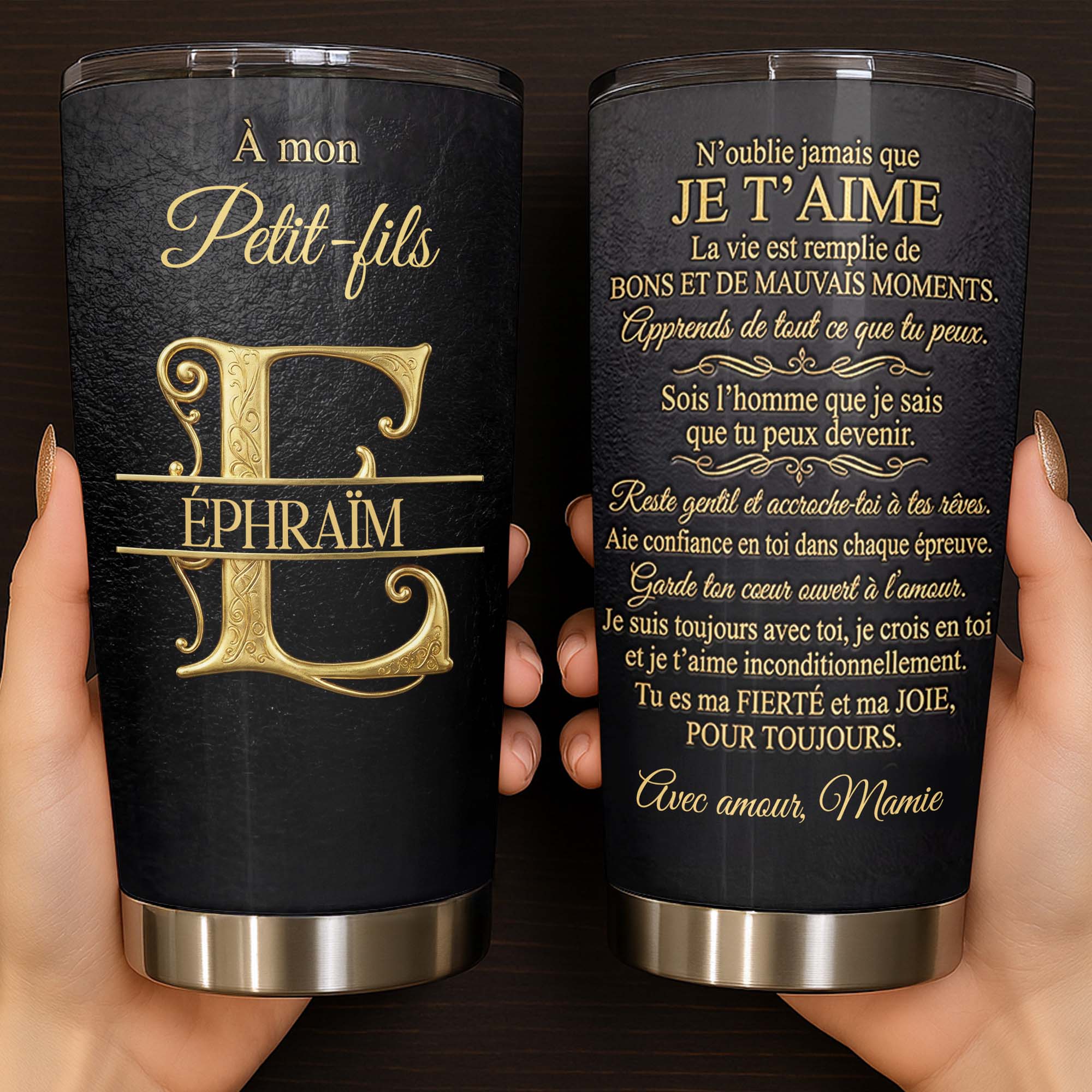 Personalized Stainless Steel Tumbler Custom Monogram Gift for Grandson Tumbler GradoCreations