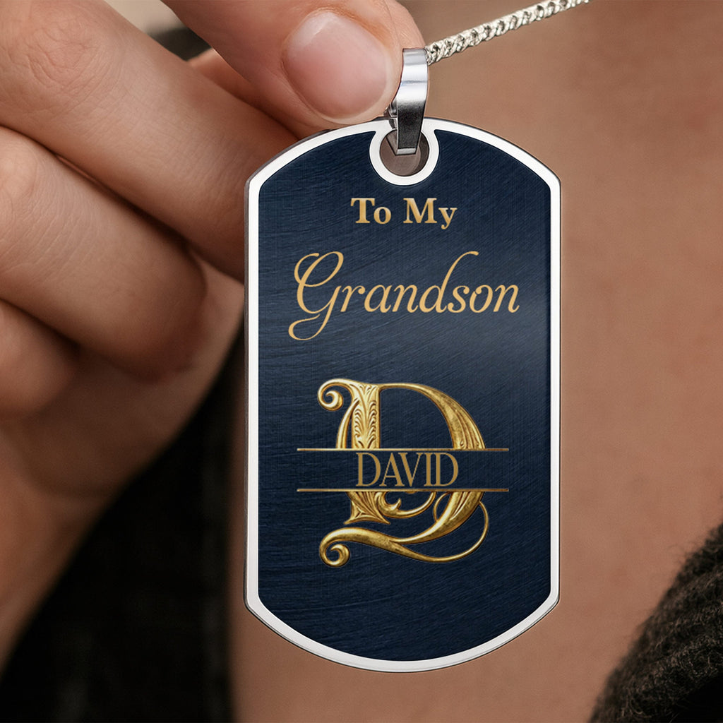 Personalized Stainless Steel Dog Tag Necklace for Grandson Dog Tag Necklace GradoCreations