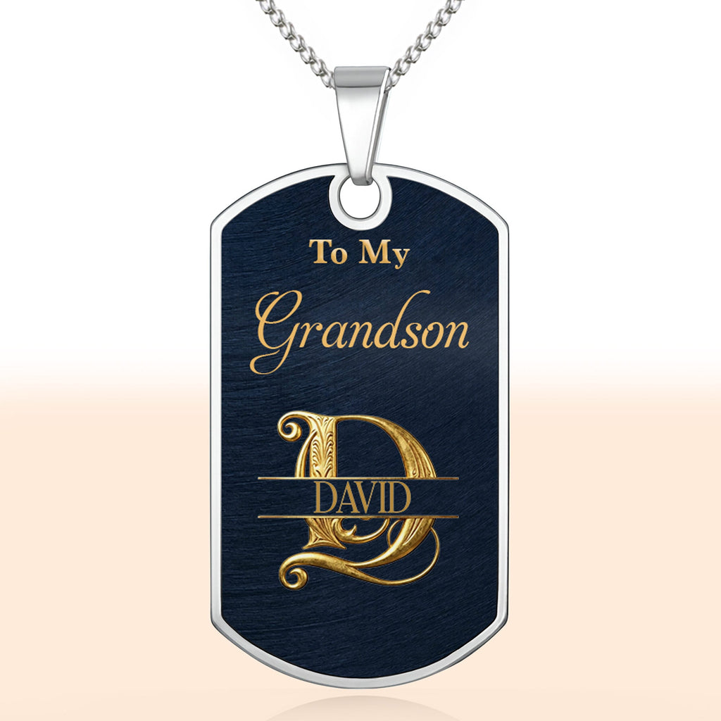 Personalized Stainless Steel Dog Tag Necklace for Grandson Dog Tag Necklace GradoCreations