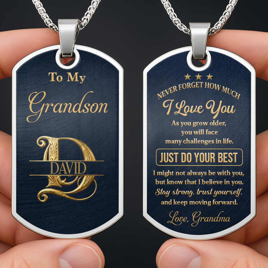 Personalized Stainless Steel Dog Tag Necklace for Grandson Dog Tag Necklace GradoCreations
