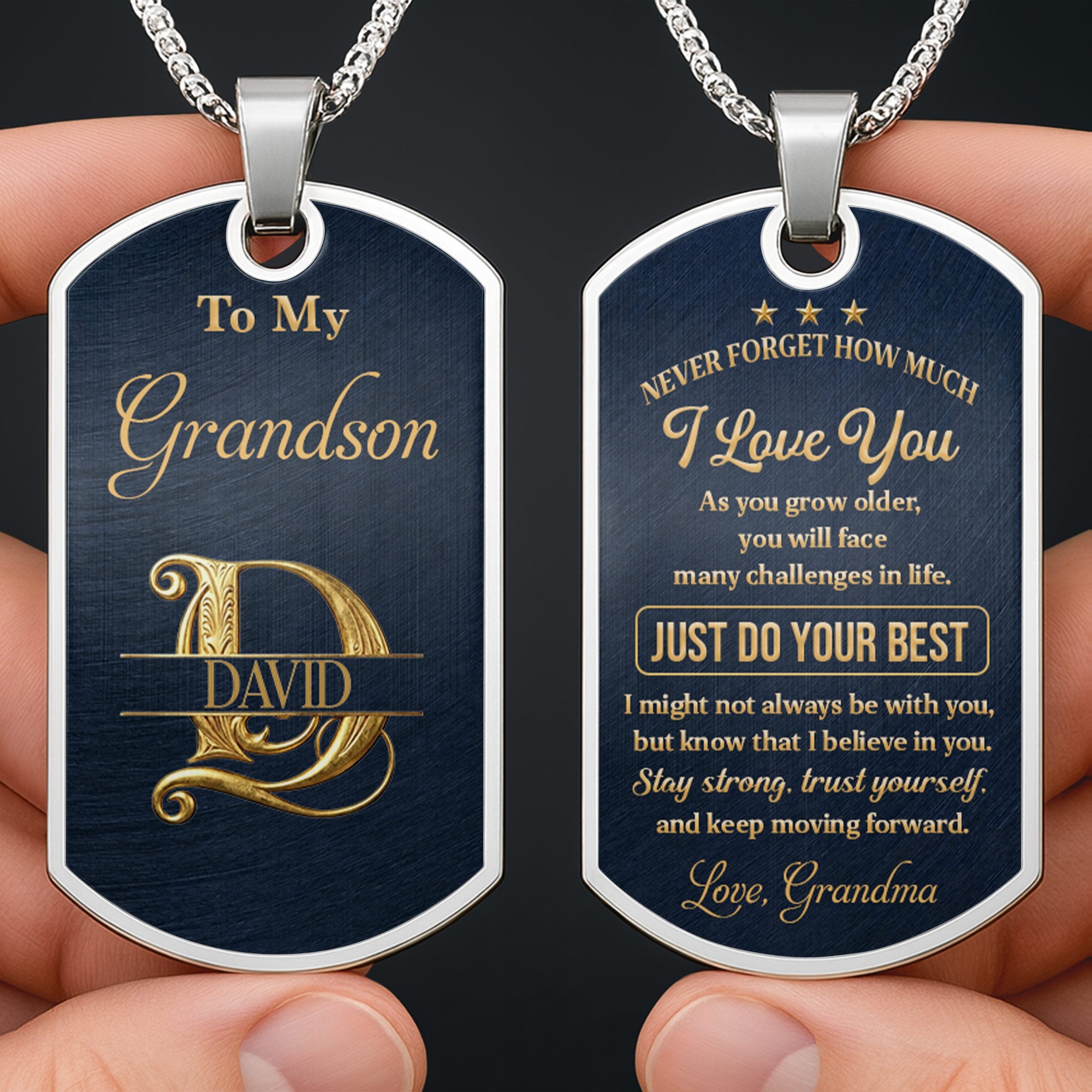 Personalized Stainless Steel Dog Tag Necklace for Grandson Dog Tag Necklace GradoCreations