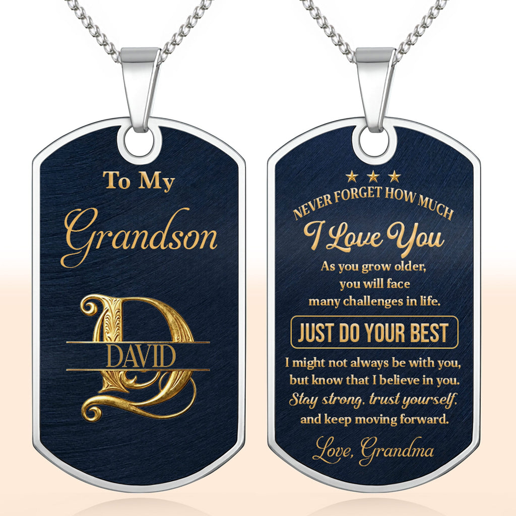 Personalized Stainless Steel Dog Tag Necklace for Grandson Dog Tag Necklace GradoCreations