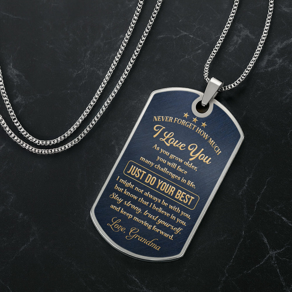 Personalized Stainless Steel Dog Tag Necklace for Grandson Dog Tag Necklace GradoCreations
