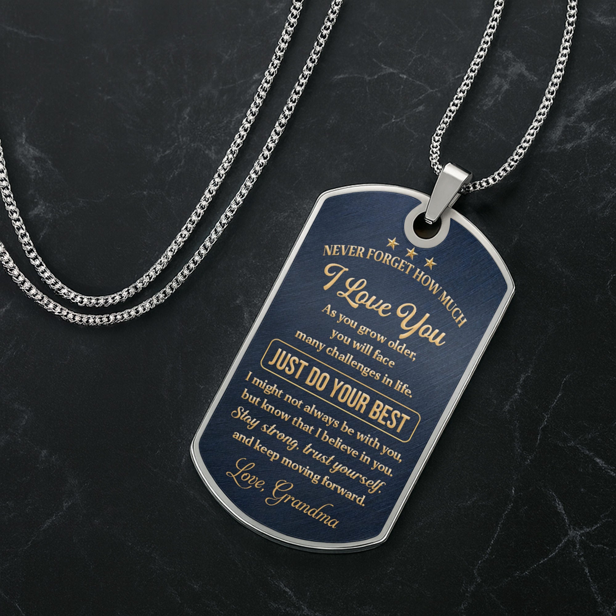 Personalized Stainless Steel Dog Tag Necklace for Grandson Dog Tag Necklace GradoCreations
