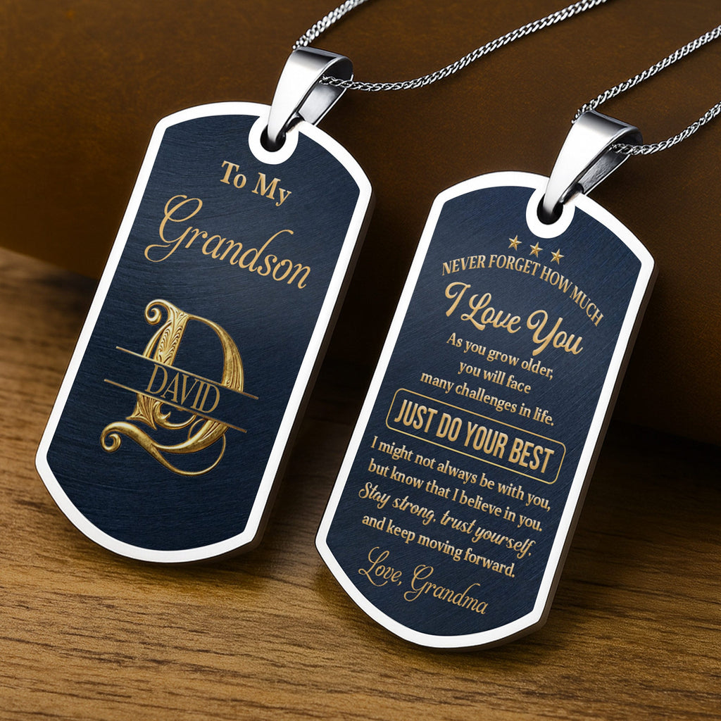 Personalized Stainless Steel Dog Tag Necklace for Grandson Dog Tag Necklace GradoCreations