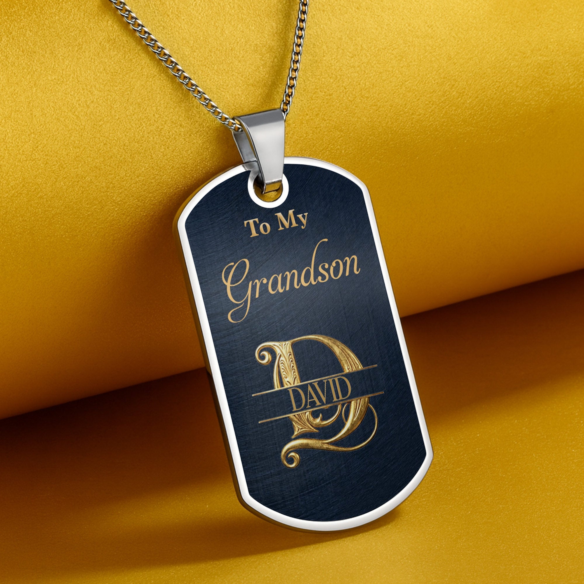 Personalized Stainless Steel Dog Tag Necklace for Grandson Dog Tag Necklace GradoCreations