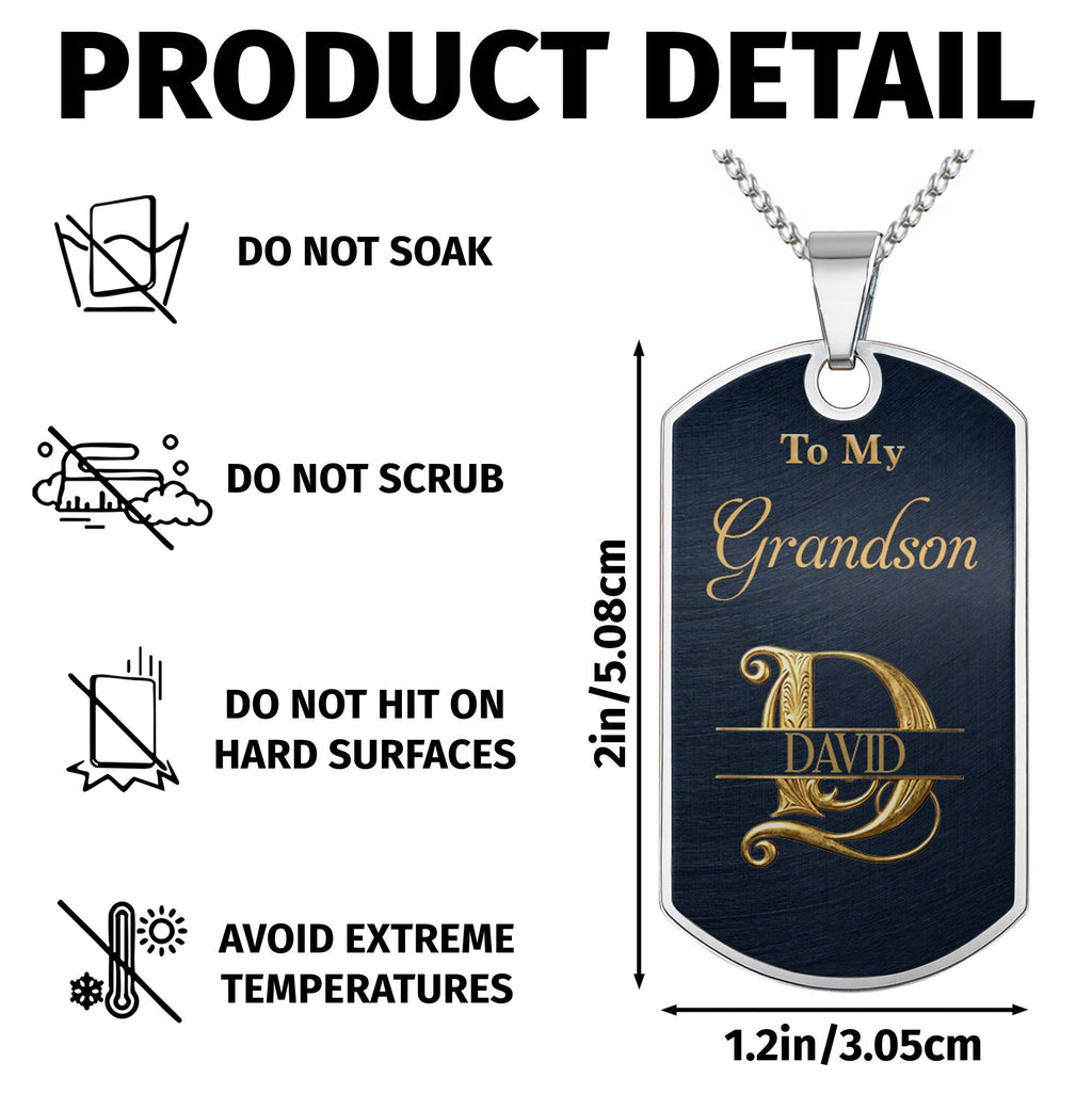 Personalized Stainless Steel Dog Tag Necklace for Grandson Dog Tag Necklace GradoCreations