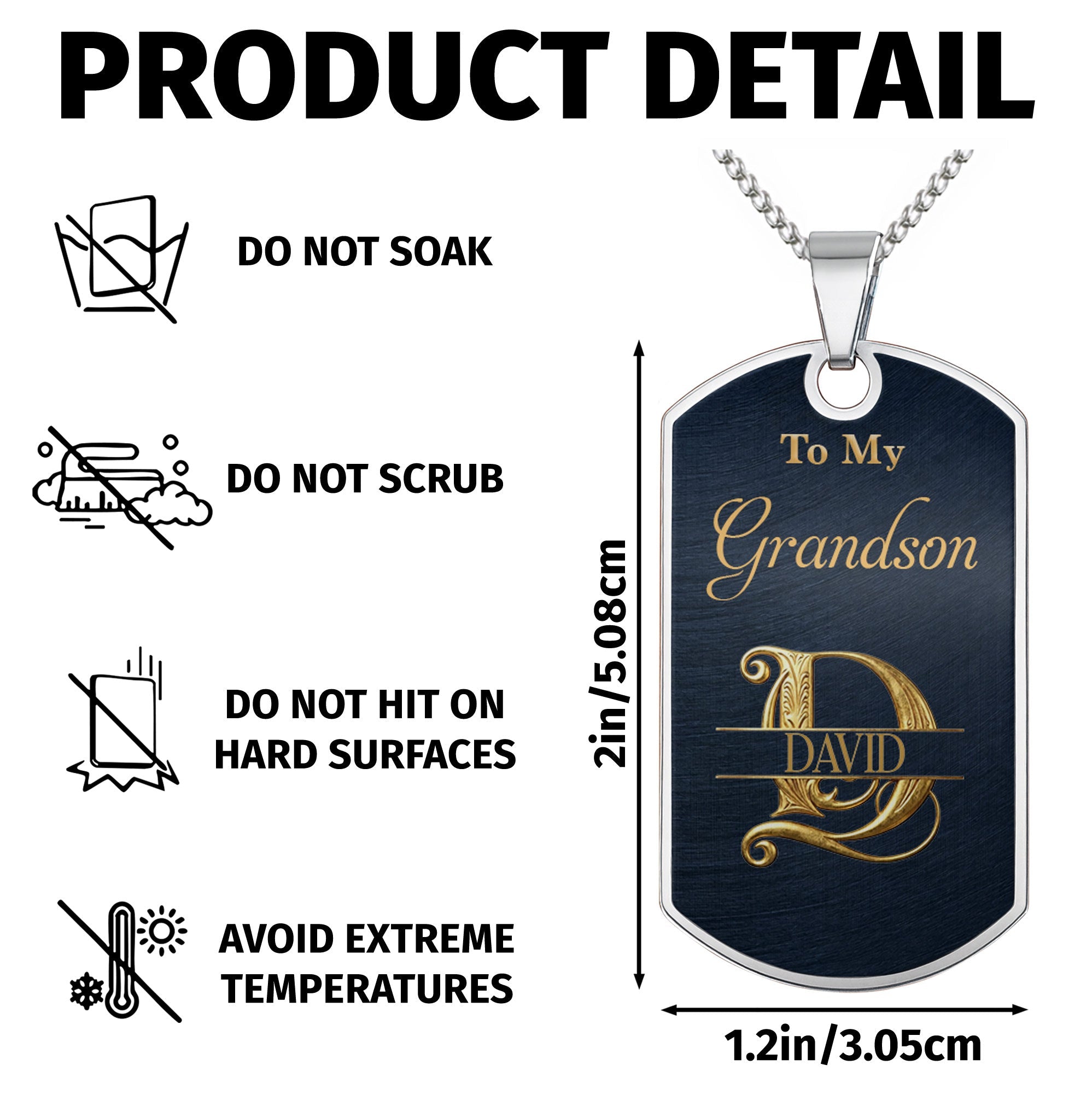 Personalized Stainless Steel Dog Tag Necklace for Grandson Dog Tag Necklace GradoCreations