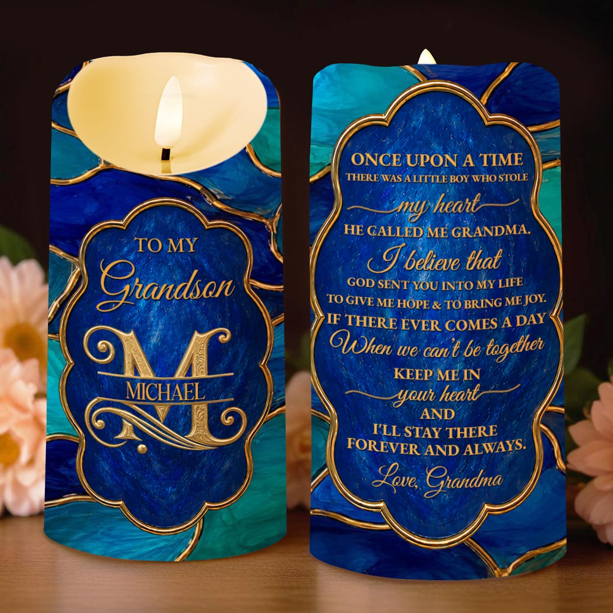 Personalized Flameless LED Candle for Grandson Custom Name Gift LED Candle GradoCreations