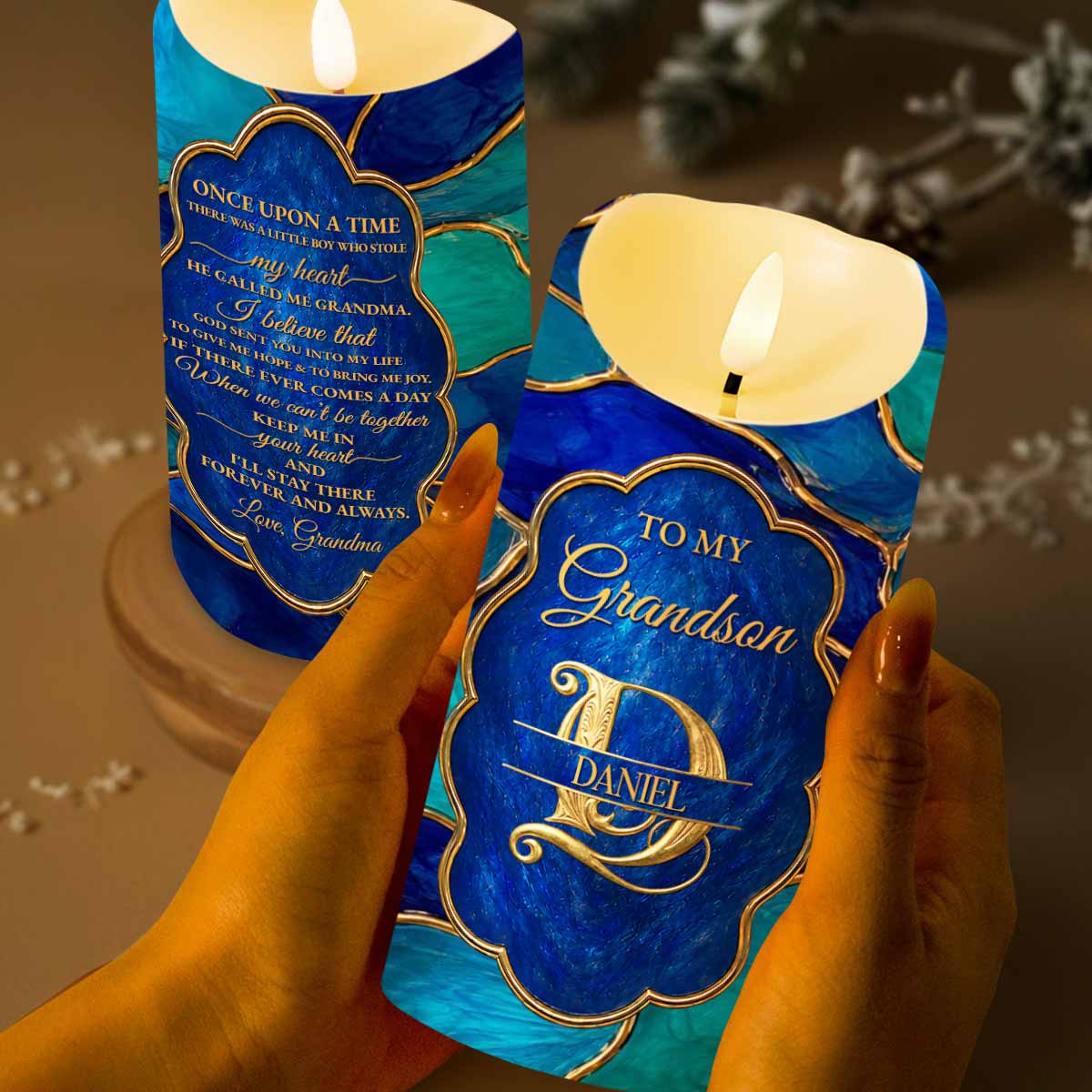 Personalized Flameless LED Candle for Grandson Custom Name Gift LED Candle GradoCreations