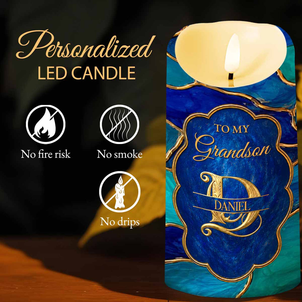 Personalized Flameless LED Candle for Grandson Custom Name Gift LED Candle GradoCreations