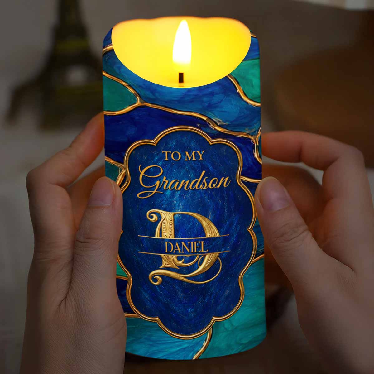 Personalized Flameless LED Candle for Grandson Custom Name Gift LED Candle GradoCreations